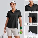 PINSPARK Golf Shirts for Woman UPF 50+ Tennis Shirt V Neck Polo Golf Shirts Women Short Sleeve Sports Top Lightweight Pickleball T-Shirt, Black XL
