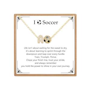 Personalized Soccer/Pickleball Gifts for Women Sport Lovers Teams, 18K Gold Plated Cubic Zirconia Sport Necklace Ball Pendant Accessories with Initial Letter (Soccer-A)