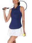 ZANZEA Womens Golf Shirt Sleeveless 3/4 Zip Up Ladies Polo Shirts for Women with Collared Racerback Sun Protection Lightweight Tennis Pickleball Athletic Tank Top Golf Outfits Navy Large
