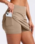 SANTINY Skorts for Women with Pockets High Waisted A Line Golf Skirts Athletic Tennis Skirt for Casual Pickleball (Khaki_S)
