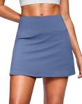 SANTINY 14" Skorts for Women with 2 Pockets High Waisted A Line Casual Pickleball Golf Skort Athletic Tennis Skirt (Palace Blue_S)