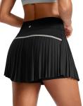 SANTINY Pleated Tennis Skirt for Women with Pockets High Waisted Athletic Golf Skorts with Shorts for Workout Pickleball (Black#Grey_M)