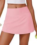 PINSPARK Women Tennis Skirt with Pockets Shorts High Waisted Athletic Golf Skorts Stretchy Workout Sports Skirts, Pink Medium