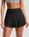 SANTINY Pleated Tennis Skirt for Women with Pockets High Waisted Athletic Golf Skorts with Shorts for Workout Pickleball (Black#Grey_M)
