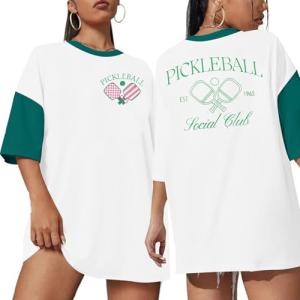 Pickleball Shirt Women Funny Oversized Pickleball Team Graphic T-Shirt Baseball Fan Tee Short Sleeve Tops White-Green