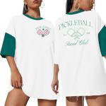 Pickleball Shirt Women Funny Oversized Pickleball Team Graphic T-Shirt Baseball Fan Tee Short Sleeve Tops White-Green