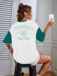 Pickleball Shirt Women Funny Oversized Pickleball Team Graphic T-Shirt Baseball Fan Tee Short Sleeve Tops White-Green