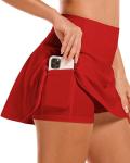 Stelle Women Tennis Golf Skirts High Waisted with Inner Shorts for Athletic Workout Sports Skorts Running Pickleball (RD, S) Red