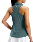 G Gradual Women's Golf Shirt Racerback Tank Zip Up Athletic Sleeveless Top Tennis Pickleball Cooling Polo Shirts Lightweight, Heather Grey Sage, Medium