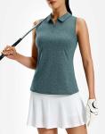 G Gradual Women's Golf Shirt Racerback Tank Zip Up Athletic Sleeveless Top Tennis Pickleball Cooling Polo Shirts Lightweight, Heather Grey Sage, Medium