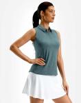 G Gradual Women's Golf Shirt Racerback Tank Zip Up Athletic Sleeveless Top Tennis Pickleball Cooling Polo Shirts Lightweight, Heather Grey Sage, Medium