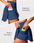 SANTINY 14" Tennis Skirt Golf Skorts with Pockets Tummy Control Shorts Pleated Skirts for Women Athletic Dressy Casual (Dark Blue_S)