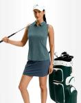 G Gradual Women's Golf Shirt Racerback Tank Zip Up Athletic Sleeveless Top Tennis Pickleball Cooling Polo Shirts Lightweight, Heather Grey Sage, Medium