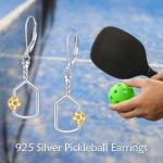 JERWLI Pickleball Earrings for Women 925 Sterling Sliver Sports Ball Earrings Pickle Ball Dangle Earrings Pickleball Jewelry Gifts for Women Lover