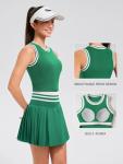 Two Piece Tennis Skirt Set for Women High Waisted Pleated Athletic Golf Skirt Sets Women 2 Piece Outfits with Pockets Green