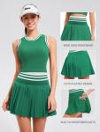 Two Piece Tennis Skirt Set for Women High Waisted Pleated Athletic Golf Skirt Sets Women 2 Piece Outfits with Pockets Green