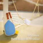YAFEINI Pickleball Necklace 925 Sterling Silver Gold Plating Pickleball Paddle And Ball Pendant Necklace Pickleball Jewelry for Women Pickleball Lovers Gifts