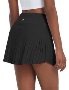 baleaf Pleated Tennis Skirt Skorts Skirts for Woman High Waisted Lightweight Athletic Golf Workout with Shorts Pockets Black Large