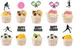 Pickleball Cupcake Toppers, 20 Pieces, Paddles, Ball, Players Silhouettes, Fun and Unique Cup Cake Topper Decorations, Pickleball Sports Theme Birthday Party Supplies, Happy Dinker
