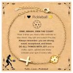 MORIANCE Pickleball Cross Bracelet for Women Men - 14K Gold Plated Adjustable Religious Pickleball Bracelet with Cross Charm - Christian Gift for Pickleball Mom Athlete Coach Player Team