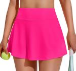 PINSPARK Cute Pleated Skirts for Women High Waisted Tennis Golf Skorts with Pockets Casual Athletic Workout Skater,Hot Pink Small