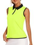 COOrun Sleeveless Golf Shirts for Women UV Protection Tennis Tops with Collar Zipper Pickleball Tank Top Lightweight Athletic T Shirt, Lime Green Large