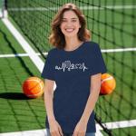 IFQ Pickleball Shirt for Women Heartbeat Pickleball Lover Player T-Shirt Funny Sport Tee Tops Blue