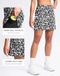 SANTINY 16" Skorts for Women with 2 Pockets High Waisted A Line Pickleball Golf Skort Casual Athletic Tennis Skirt (Black Flower_M)