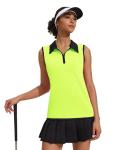 COOrun Sleeveless Golf Shirts for Women UV Protection Tennis Tops with Collar Zipper Pickleball Tank Top Lightweight Athletic T Shirt, Lime Green Large