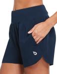 baleaf Women's 5" Workout Shorts Gym Running Shorts Athletic with Liner High Waistband Quick Dry Sports Zipper Pockets Navy M