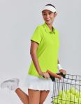 PINSPARK Polo Shirts for Women UPF 50+ Short Sleeve Collared Golf Shirt Lightweight Tennis Tops with 4 Bottons Quick Dry UV Protection T Shirt Pickleball, Lime Green Small