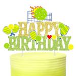 Pickleball Birthday Party Decorations Green and Gold Glitter Pickleball Happy Birthday Cake Topper for Pickle ball Player Bday Party Decoration Supplies