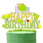 Pickleball Birthday Party Decorations Green and Gold Glitter Pickleball Happy Birthday Cake Topper for Pickle ball Player Bday Party Decoration Supplies