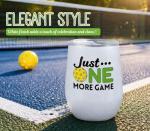 COOZEO Pickleball Gifts for Women - Just One More Game - 12 oz Stainless Steel Insulated Wine Tumbler with Lid - Funny Pickleball Player Gift, Coach Teammate Retirement Gift - Pickleball Cup - (White)