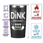 CQM Pickleball Gifts for Men Women -20 oz Insulated Tumbler Cups with Lid, Pickle Ball Dink Responsibly - Christmas Birthday Gifts for Pickleball Lovers Player Coach Vacuum Insulated Tumbler