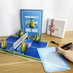PQDGlobal 3D Pickleball Popup Card - Funny Handmade Paper Art with Four Pickles Playing for Birthday, Anniversary, Christmas, Father’s Day - Unique Gift for Him, Her, Pickleball Players & Fans