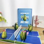 PQDGlobal 3D Pickleball Popup Card - Funny Handmade Paper Art with Four Pickles Playing for Birthday, Anniversary, Christmas, Father’s Day - Unique Gift for Him, Her, Pickleball Players & Fans
