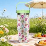 qwpmvhsak 30 Oz Pickleball Flip Tumbler With Handle, Lid & Straw - Insulated Travel Mug, Pickleball Gifts for Women Men