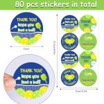 Diartpaint 80pcs Sports Ball Thank You Stickers for Boy Girl Player Pickleball Party Supply Pickle Ball Thank You Sticker Lable for Envelope Gift Bag Sports Waterproof Sticker for Birthday Baby Shower
