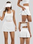 AFFOLE Golf Skirts for Women Tennis Skorts Athletic High Waisted with Pockets Inner Shorts Sport Workout Pleated Pickleball White