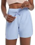 baleaf Women's 5" Workout Shorts Athletic Running Shorts High Waisted with Zipper Pocket Gym Quick Dry Hiking Sports Light Blue M