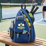 Personalized Pickleball Sling Bag Custom Paddle Backpack with Name or Logo Lightweight Durable Sports Gear Bag for Men Women Adjustable Strap Water Bottle Pocket Fence Hook Storage (Blue)