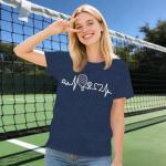 IFQ Pickleball Shirt for Women Heartbeat Pickleball Lover Player T-Shirt Funny Sport Tee Tops Blue
