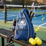 Personalized Pickleball Sling Bag Custom Paddle Backpack with Name or Logo Lightweight Durable Sports Gear Bag for Men Women Adjustable Strap Water Bottle Pocket Fence Hook Storage (Blue)