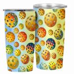CALMSNUGS Pickleball Tumbler 20oz Vacuum Insulated with Straw, 18/8 Stainless Steel Travel Cup, BPA-Free Sliding Lid, Watercolor Ball Pattern, Car Cup Holder Fit, Gift for Players Women Men