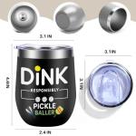 Dink Responsibly 12 oz Pickleball Wine Tumbler - Insulated Stainless Steel Tumbler with Lid for Coffee, Wine, Cocktails, Pickleball Gifts for Women, Dad & Players, Unique Tennis Gift Idea