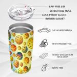 CALMSNUGS Pickleball Tumbler 20oz Vacuum Insulated with Straw, 18/8 Stainless Steel Travel Cup, BPA-Free Sliding Lid, Watercolor Ball Pattern, Car Cup Holder Fit, Gift for Players Women Men