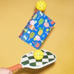 LaRibbons Pickleball Wrapping Paper Mini Roll, Colorful Paddle & Ball Pattern with Solid Blue Background Sports Gift Wrap for Pickleball Lovers, Coach Gift, Birthday, Party, 17" x 33'(46.7 sq. ft)