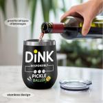 Dink Responsibly 12 oz Pickleball Wine Tumbler - Insulated Stainless Steel Tumbler with Lid for Coffee, Wine, Cocktails, Pickleball Gifts for Women, Dad & Players, Unique Tennis Gift Idea