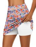 Ekouaer Pickleball Skirt for Women High Waisted Tennis Skort Fashion Workout Golf Skirts 2026 A line Athletic Skirt with Shorts, Red Blue Floral XXL